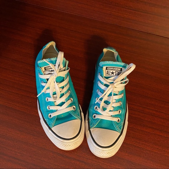 Turquoise Converse All Star Low Tops - Picture 2 of 7